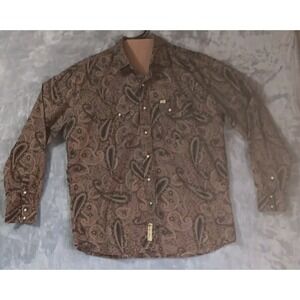 Larry Mahan Shirt Mens 2XL Brown Paisley Pearl Snap Cowboy Collection Western